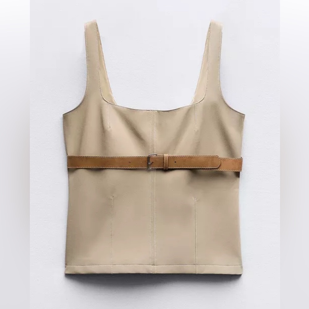 Zara Belted Topstitched Top